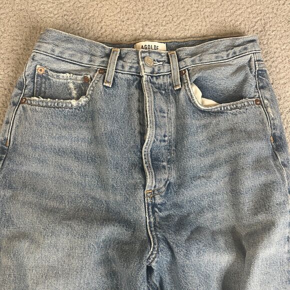 Agolde Crop Jeans Womens 24 x 26 Crop Blue High Rise  Button Fly Distressed - Picture 3 of 12